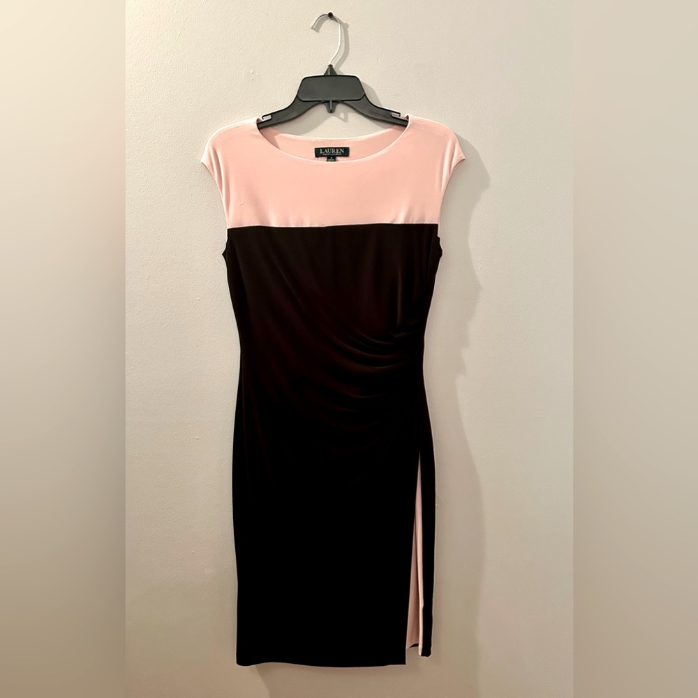 Ralph Lauren Black and Pink Colorblock Midi Dress